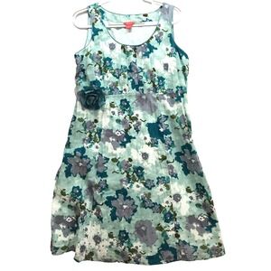 Monsoon Shift Dress Sz 14 Mint Green Teal Grey Pleated Front Embroidered Accents